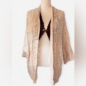 Lucky Brand Chunky Knit Open-Front Cardigan | Size Large | Boho Crochet Texture